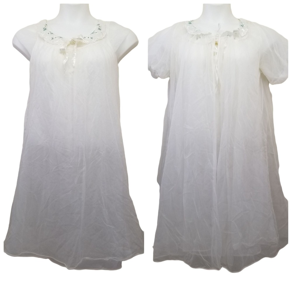 Peignoir M Nightgown Robe‎ Set Negligee Sheer Chiffon Lingerie Fairie Princess